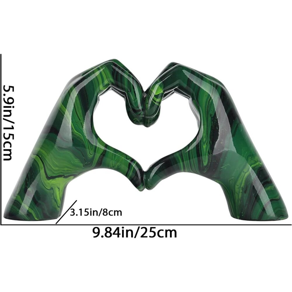 Resin Sculpture, Fluid Green Heart Decoration, Modern Art Statue for Home Decor - Picture 3 of 8